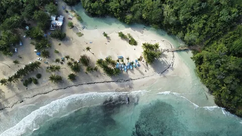 Aerial view of Playa Rincón and Río Caño Frío on the Samaná Peninsula